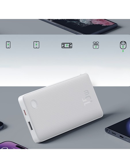 
10000mAh 15W „Airpow Lite“ nešiojamas įkroviklis su USB-A - USB-C laidu, 30 cm, baltas
