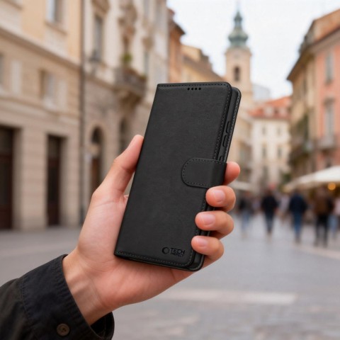 
„Samsung Galaxy S26 Ultra“ piniginės dėklas su stovu – juodas
