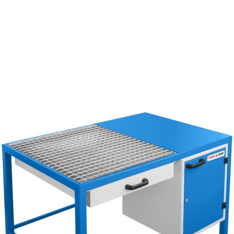 
PRO-LINE 1180x780x850 mm dirbtuvių šlifavimo stalas su dulkių surinkimo stalčiumi ir spintele
