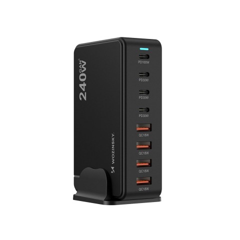 
Stalinė įkrovimo stotelė 4x USB-A 4x USB-C GaN QC3 240W - juoda
