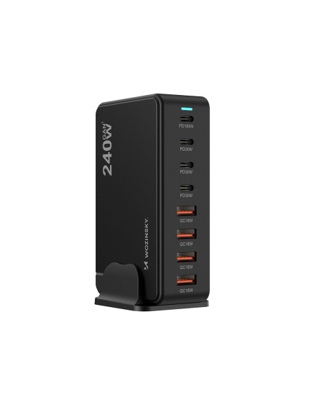 
Stalinė įkrovimo stotelė 4x USB-A 4x USB-C GaN QC3 240W - juoda

