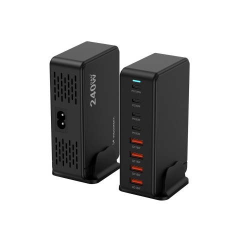 
Stalinė įkrovimo stotelė 4x USB-A 4x USB-C GaN QC3 240W - juoda
