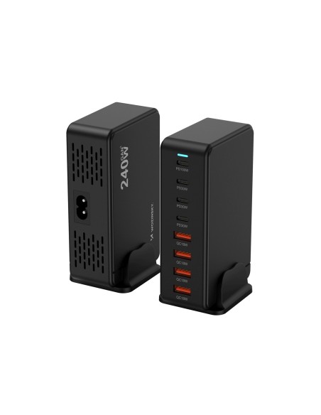 
Stalinė įkrovimo stotelė 4x USB-A 4x USB-C GaN QC3 240W - juoda
