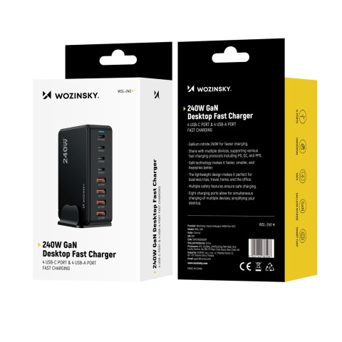 
Stalinė įkrovimo stotelė 4x USB-A 4x USB-C GaN QC3 240W - juoda
