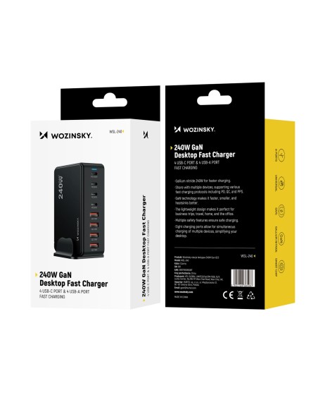 
Stalinė įkrovimo stotelė 4x USB-A 4x USB-C GaN QC3 240W - juoda

