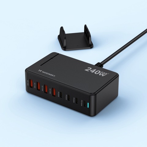 
Stalinė įkrovimo stotelė 4x USB-A 4x USB-C GaN QC3 240W - juoda
