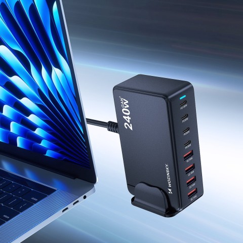 
Stalinė įkrovimo stotelė 4x USB-A 4x USB-C GaN QC3 240W - juoda
