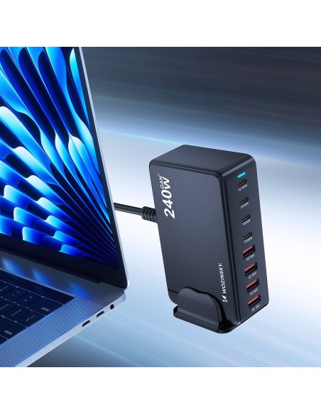 
Stalinė įkrovimo stotelė 4x USB-A 4x USB-C GaN QC3 240W - juoda
