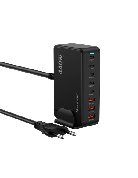 
Stalinė įkrovimo stotelė 3x USB-A 5x USB-C GaN QC3 440W - juoda
