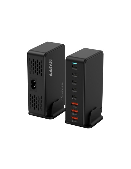 
Stalinė įkrovimo stotelė 3x USB-A 5x USB-C GaN QC3 440W - juoda

