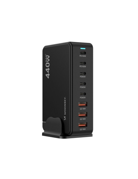 
Stalinė įkrovimo stotelė 3x USB-A 5x USB-C GaN QC3 440W - juoda
