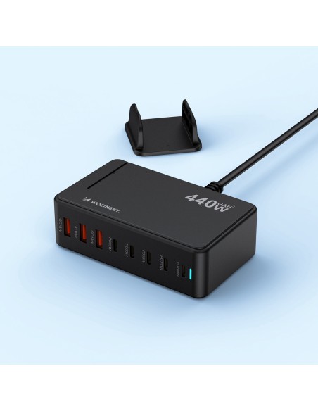 
Stalinė įkrovimo stotelė 3x USB-A 5x USB-C GaN QC3 440W - juoda
