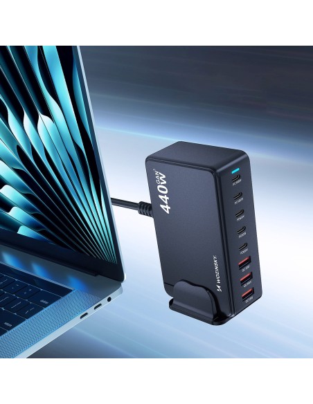 
Stalinė įkrovimo stotelė 3x USB-A 5x USB-C GaN QC3 440W - juoda

