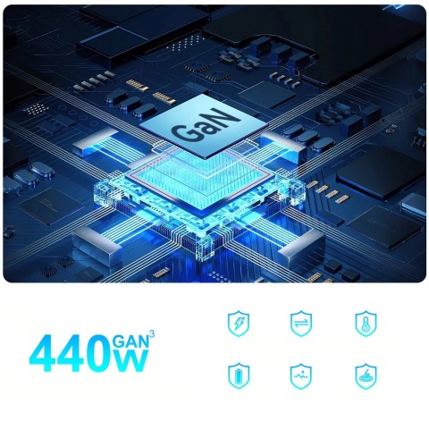 
Stalinė įkrovimo stotelė 3x USB-A 5x USB-C GaN QC3 440W - juoda
