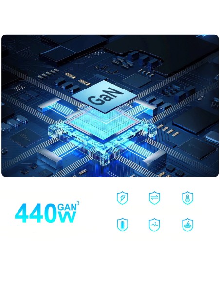
Stalinė įkrovimo stotelė 3x USB-A 5x USB-C GaN QC3 440W - juoda
