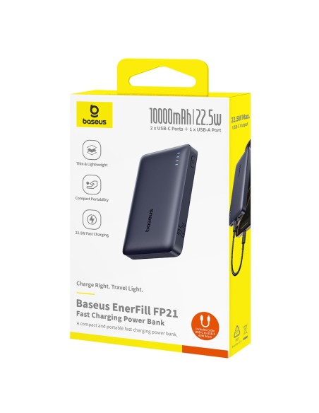
Išorinė baterija 10000mAh 22.5W EnerFill FP21 USB-A USB-C su USB-C laidu - juoda
