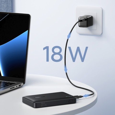
Išorinė baterija 10000mAh 22.5W EnerFill FP21 USB-A USB-C su USB-C laidu - juoda
