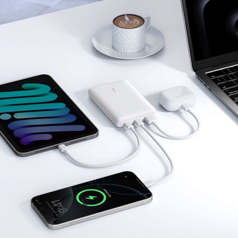 
Išorinė baterija 10000mAh 22.5W EnerFill FP21 USB-A USB-C su USB-C laidu - balta
