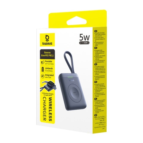 
1640 mAh 5W „EnerFill FW11“ nešiojama baterija, skirta „Apple Watch“ su integruotu laidu - juoda
