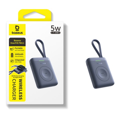 
1640 mAh 5W „EnerFill FW11“ nešiojama baterija, skirta „Apple Watch“ su integruotu laidu - juoda
