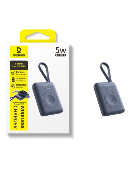 
1640 mAh 5W „EnerFill FW11“ nešiojama baterija, skirta „Apple Watch“ su integruotu laidu - juoda
