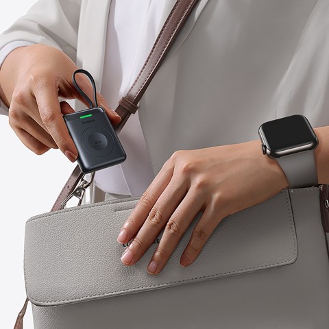 
1640 mAh 5W „EnerFill FW11“ nešiojama baterija, skirta „Apple Watch“ su integruotu laidu - juoda
