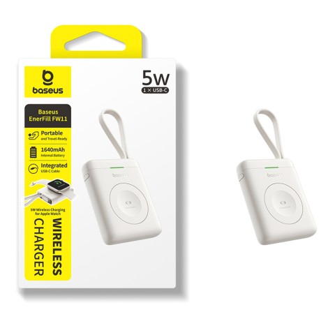 
1640 mAh 5W „EnerFill FW11“ nešiojama baterija, skirta „Apple Watch“ su integruotu laidu – balta
