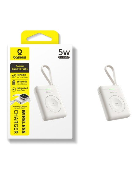 
1640 mAh 5W „EnerFill FW11“ nešiojama baterija, skirta „Apple Watch“ su integruotu laidu – balta

