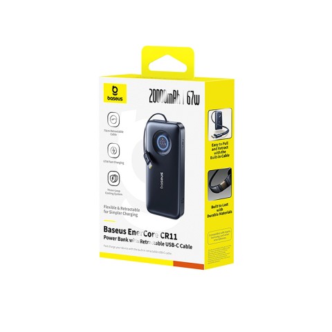 
20000mAh 67W nešiojama baterija su ištraukiamu USB-C laidu – juoda
