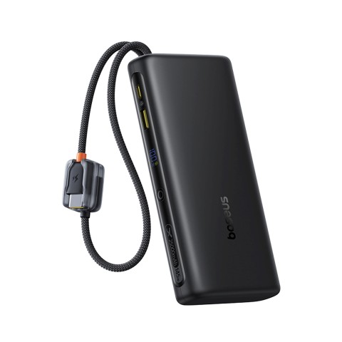 
25000mAh 145W išorinė baterija su ekranu ir integruotais USB-C laidais - juoda
