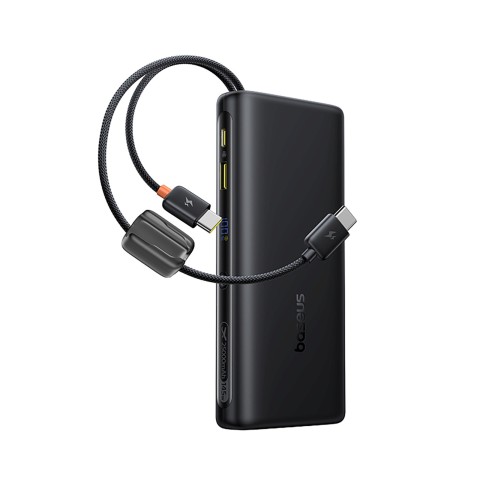 
25000mAh 145W išorinė baterija su ekranu ir integruotais USB-C laidais - juoda
