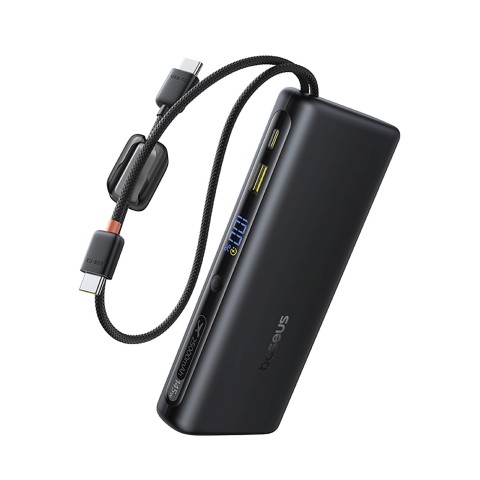 
25000mAh 145W išorinė baterija su ekranu ir integruotais USB-C laidais - juoda
