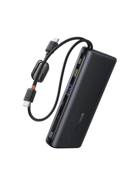 
25000mAh 145W išorinė baterija su ekranu ir integruotais USB-C laidais - juoda
