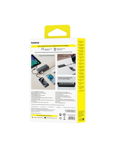 
25000mAh 145W išorinė baterija su ekranu ir integruotais USB-C laidais - juoda
