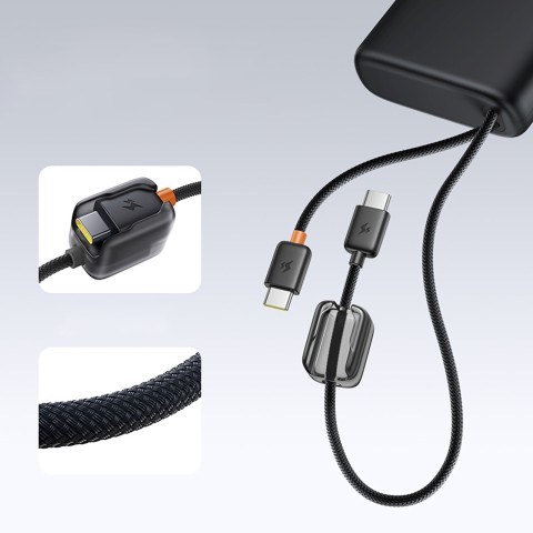
25000mAh 145W išorinė baterija su ekranu ir integruotais USB-C laidais - juoda
