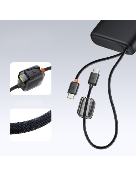 
25000mAh 145W išorinė baterija su ekranu ir integruotais USB-C laidais - juoda
