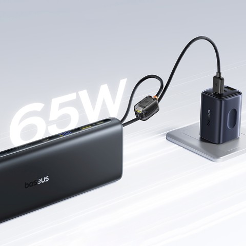 
25000mAh 145W išorinė baterija su ekranu ir integruotais USB-C laidais - juoda
