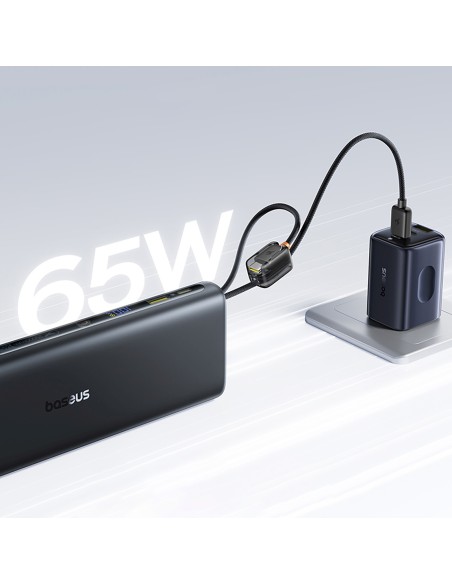
25000mAh 145W išorinė baterija su ekranu ir integruotais USB-C laidais - juoda
