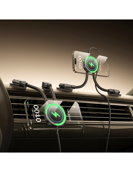 
Automobilinis laikiklis su indukciniu įkrovikliu išmaniajam telefonui ant prietaisų skydelio, lipnus - juodas
