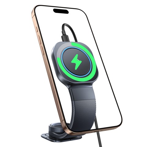 
„MagSafe“ automobilinis išmaniojo telefono laikiklis su belaidžiu įkrovikliu, skirtas prietaisų skydeliui – juodas
