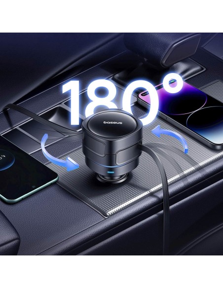 
Automobilinis įkroviklis su ištraukiamu USB-C iPhone Lightning laidu, 60 W – juodas
