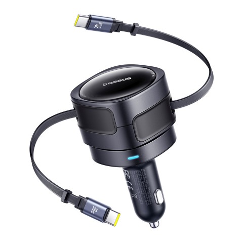 
Automobilinis įkroviklis su ištraukiamais USB-C laidais, 60 W – juodas
