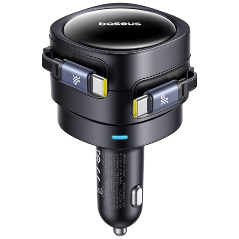 
Automobilinis įkroviklis su ištraukiamais USB-C laidais, 60 W – juodas
