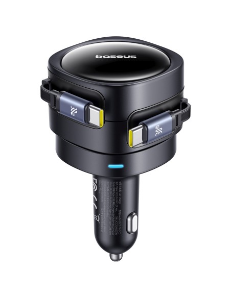 
Automobilinis įkroviklis su ištraukiamais USB-C laidais, 60 W – juodas

