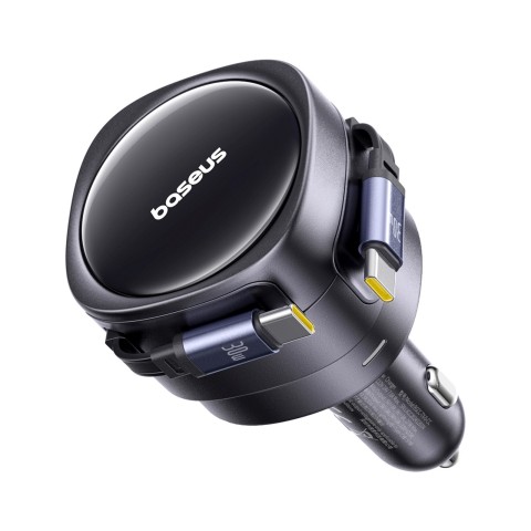 
Automobilinis įkroviklis su ištraukiamais USB-C laidais, 60 W – juodas
