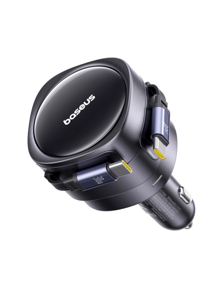 
Automobilinis įkroviklis su ištraukiamais USB-C laidais, 60 W – juodas
