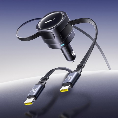 
Automobilinis įkroviklis su ištraukiamais USB-C laidais, 60 W – juodas
