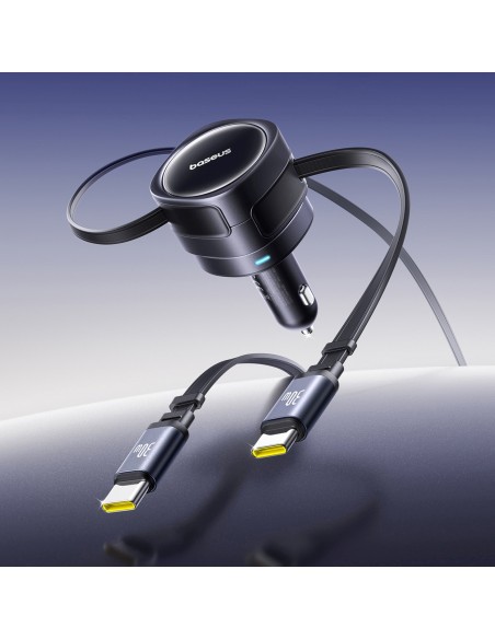 
Automobilinis įkroviklis su ištraukiamais USB-C laidais, 60 W – juodas
