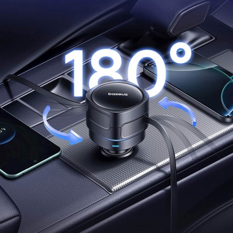 
Automobilinis įkroviklis su ištraukiamais USB-C laidais, 60 W – juodas
