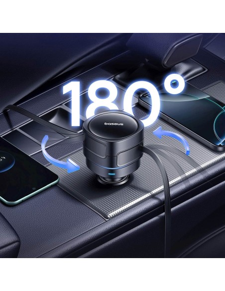 
Automobilinis įkroviklis su ištraukiamais USB-C laidais, 60 W – juodas
